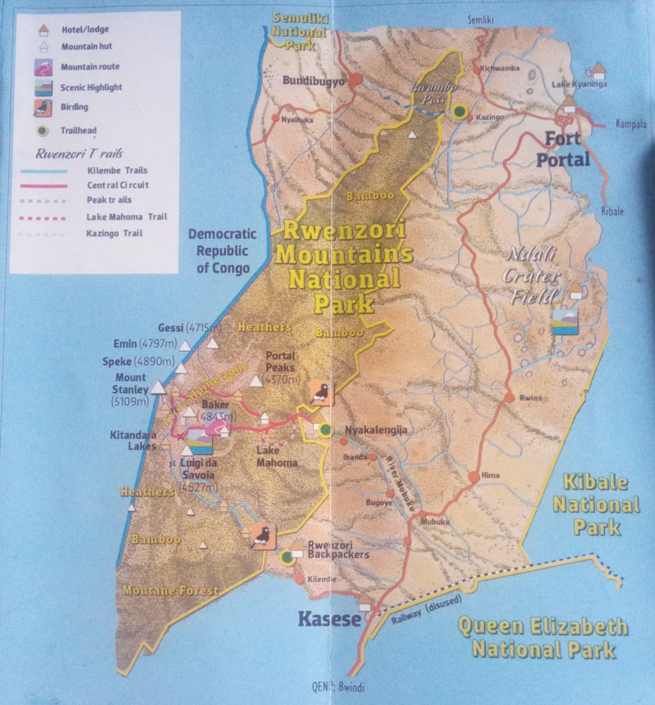 Map of Rwenzori Mountain National Park