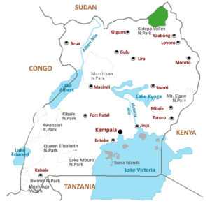 Uganda Map showing Kidepo National Park