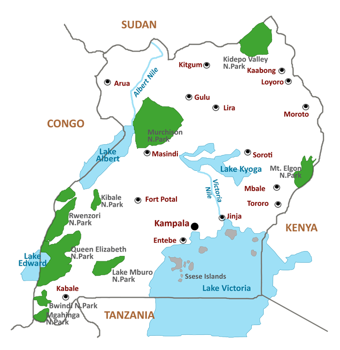 Uganda Map showing National Parks